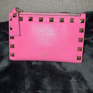 Valentino rock stud fold cardholder hot pink